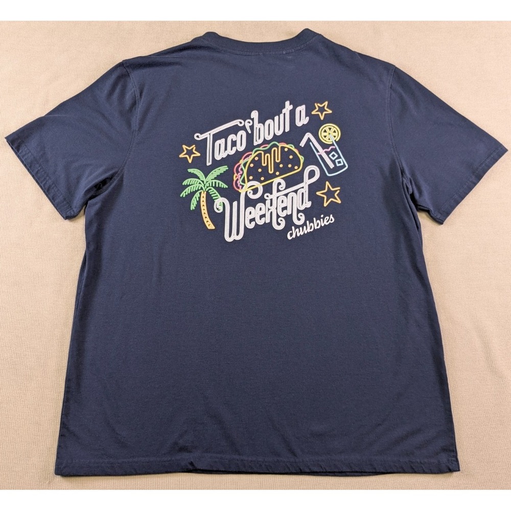 Chubbies Shirt Mens XL Blue Taco Short Sleeve Pocket Beach Party Neon Casual